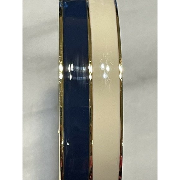 j crew enamel Wide bangle bracelet  blue off white gold tone nautical Striped - Picture 2 of 8